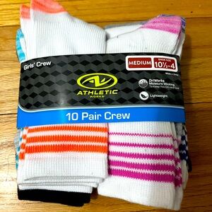 New 10 pack Athletic crew socks girls size 10.5-4